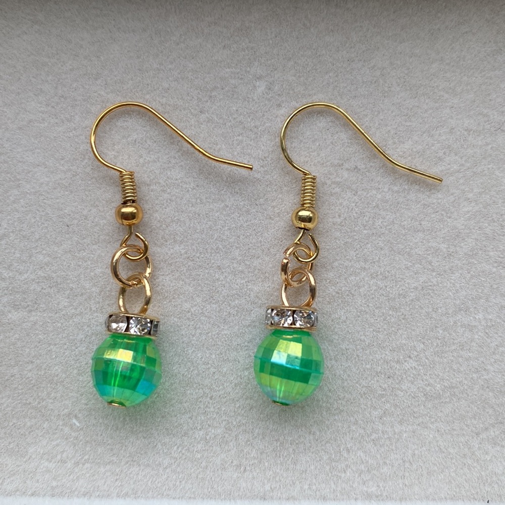 Handmade Green Christmas Ornament Gold Earrings